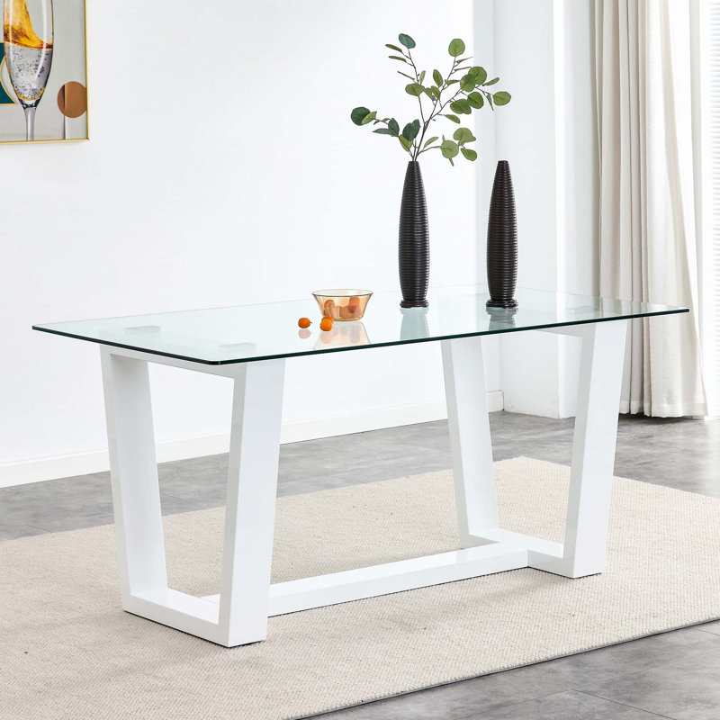 Rectangular Glass Top Dining Table, White