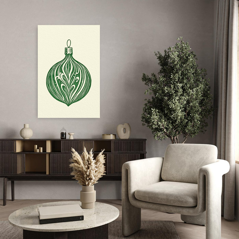 Woodcut Bauble Abstract Contemporary Winter Wall Art Print 1 Piece Wrapped Canvas Wall Art, 91.44cm H x 60.96cm W