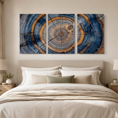 "Blue and Orange Tree Rings", ensemble de 3 toiles murales