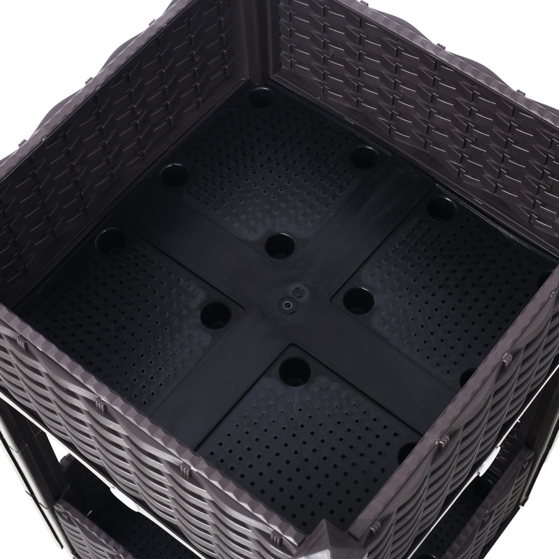 Brown Planter Beds With Drainage Hole - Ideal For Veggies, Flowers, Herbs Self-Draining Raised Garden Boxes 15.7"X15.7"X27.7", Brown, Soil