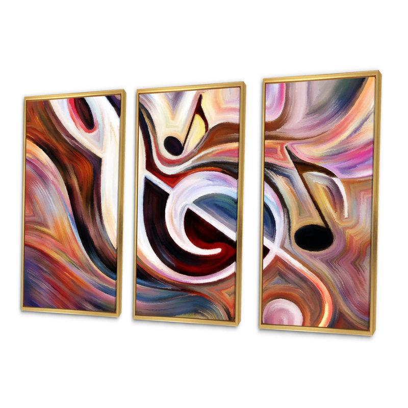 «Treble Clef», ensemble de 3 impressions sur toile, H 28 po x l 36 po, Reproduction encadrée d'une seule photo dorée