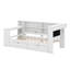 Lit plateforme en bois avec tablettes de rangement, tiroirs, station de charge, DEL, bureau et tête de lit tapissier-116236604-116236605