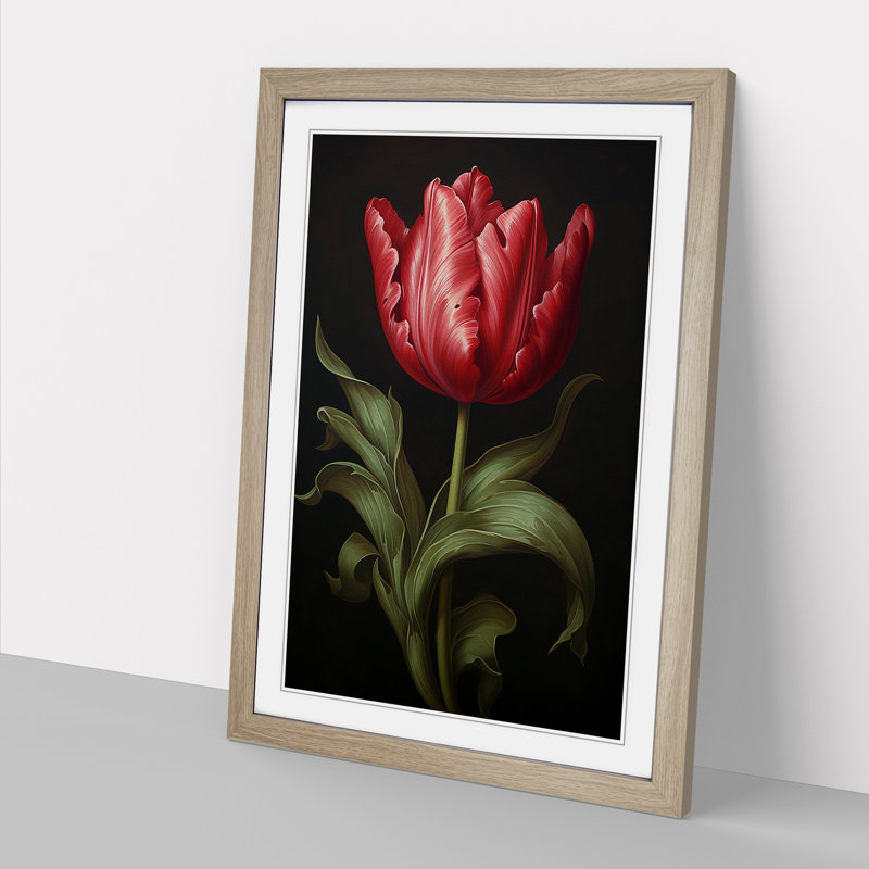 XYZ-FRM-V1223-1645 Tulip Flower Baroque - Single Picture Frame Print on Wood, 34cm H x 25cm W x 2cm D, Oak 