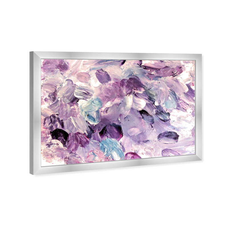 Mauve abstrait - peinture, H 12 po x l 17 po, Cadre argenté