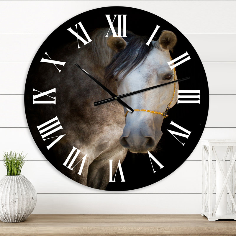 Portrait d'un cheval blanc - horloge murale de ferme, Petit