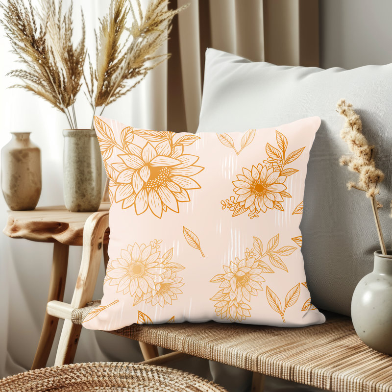 Housse de coussin, Orange / beige floral, H 21,5 po x l 21,5 po