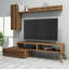 Meuble télé moderne en noyer avec tablette murale et armoire | Panneau de particules enduit 100% mélamine, dimensions: 59,1 po x 14,9 po x 14,6 po | Comprend plusieurs tablettes, des pieds en plastique et une conception murale | Solution de divertissement à la maison élégante et fonctionnelle-1908026559