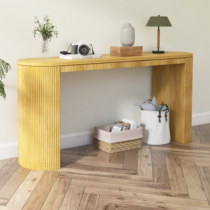 Console incurvée à rayures verticales uniques, Bois naturel
