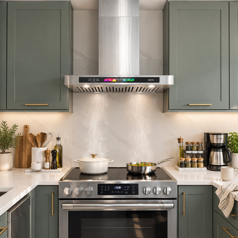 36 Inch BRANO Wall Mount Range Hood, 900 CFM Brushed Stainless Steel Kitchen Vent Hood with Voice Gesture Touch Control, 4-Speed Ultra Quiet Fan, Memory Mode