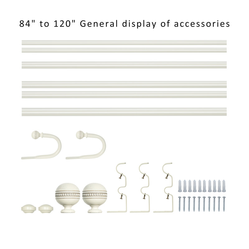 Tringle à rideaux double Camilah, H 2,5 po x l 124 po x P 5,5 po, Blanc