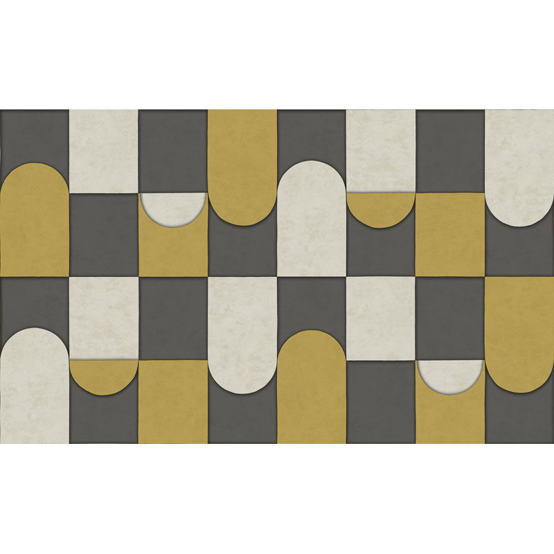 Papier peint Dayven Patchwork, Anthracite / ocre