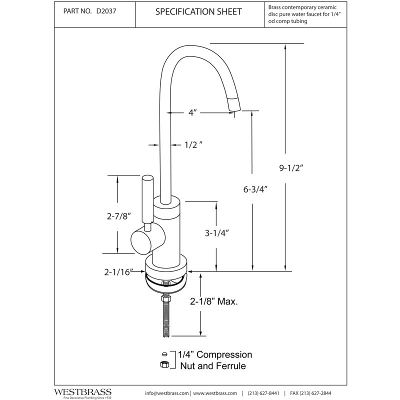 9-1/2" Contemporary 1-Lever Cold Water Dispenser Faucet, Satin Nickel