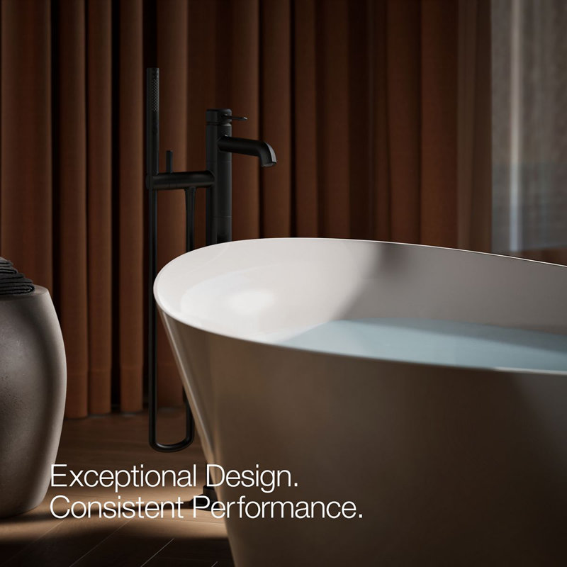 Occasion Floor-Mount Bath Filler Trim With Handshower, Matte Black