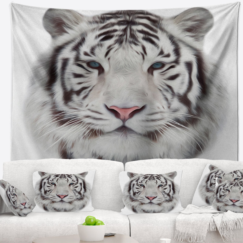 Tapisserie blanche de tigre du bengale Animal, H 50 po x l 60 po