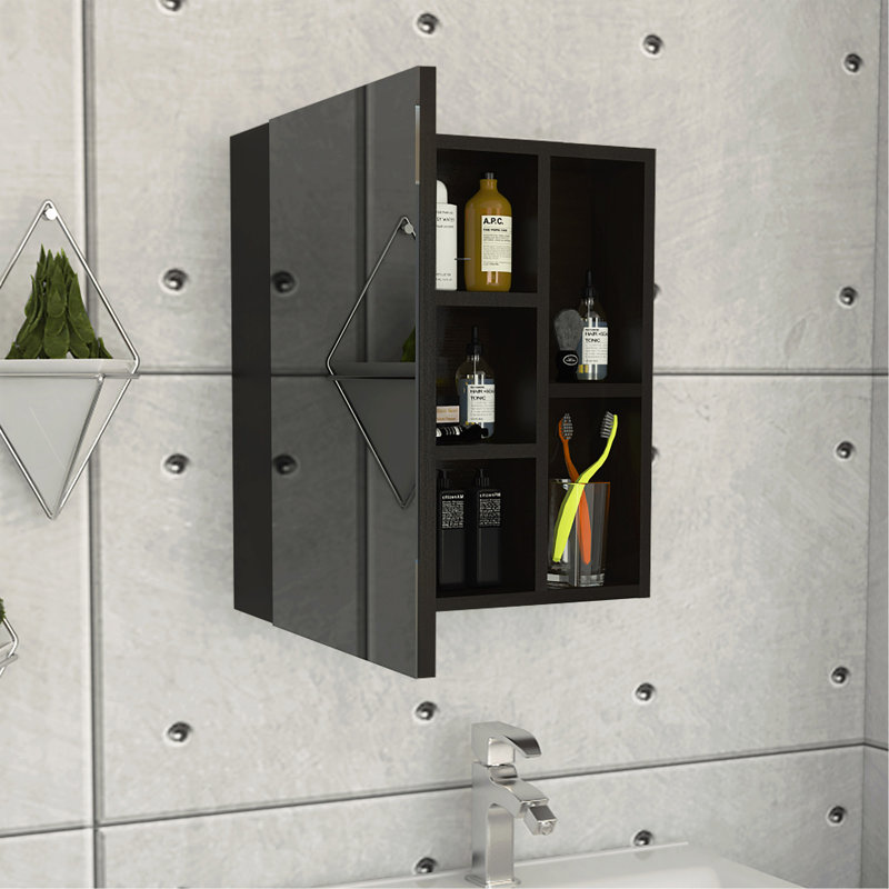 Pharmacie avec miroir, cinq tablettes internes, porte simple