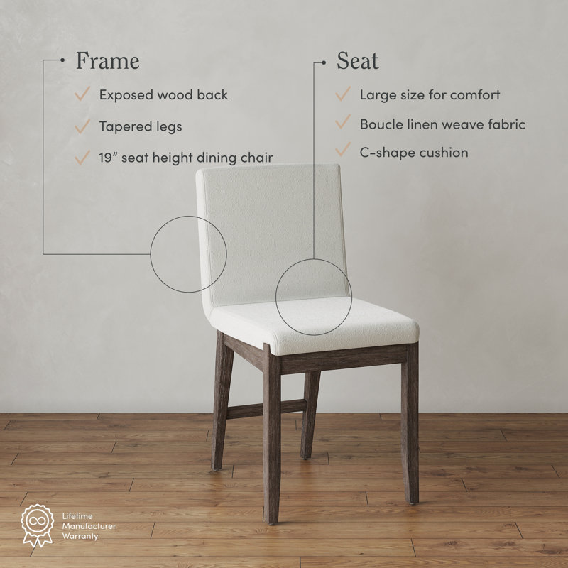 Upholstered Dining Chair with Full Back and Solid Wood Frame, Cream Boucle/Dark Brown , 1