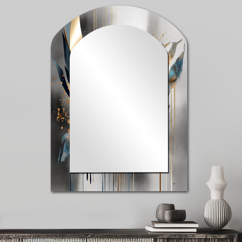 Abstract Shapes And Infinity Lines II - Abstract Shapes Asymmetrical Decorative Wall Mirror, Modern Arch Mirror, Printed Metal Art
