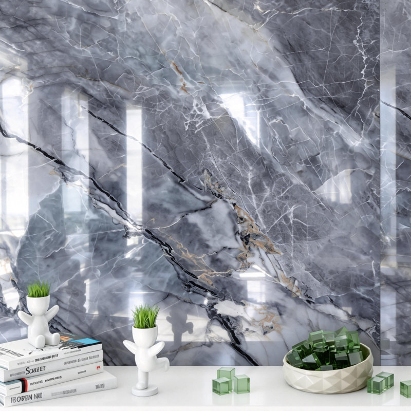 Rouleau de panneau mural en vinyle l 118 po x l 47 po pour décoration murale, Gris Pietra