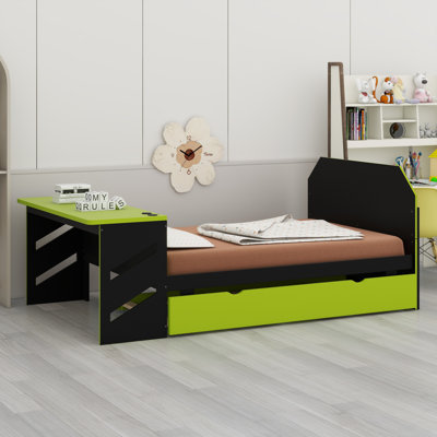 Lit de jour en bois avec couchette, bureau et port USB