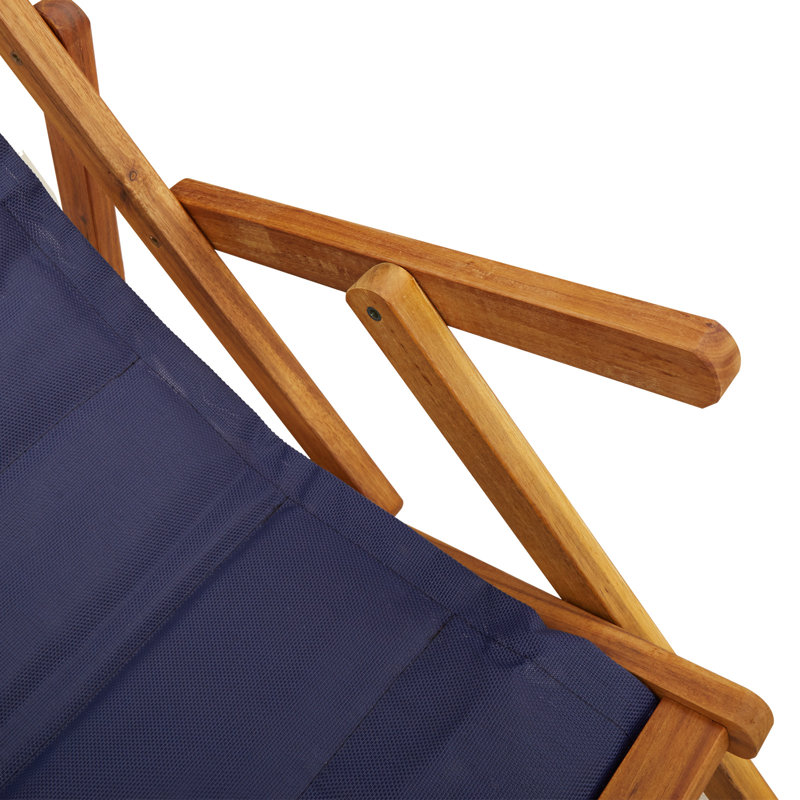 Beach Chair with Cushion Folding Solid Acacia Wood Garden Lounge Patio, Blue