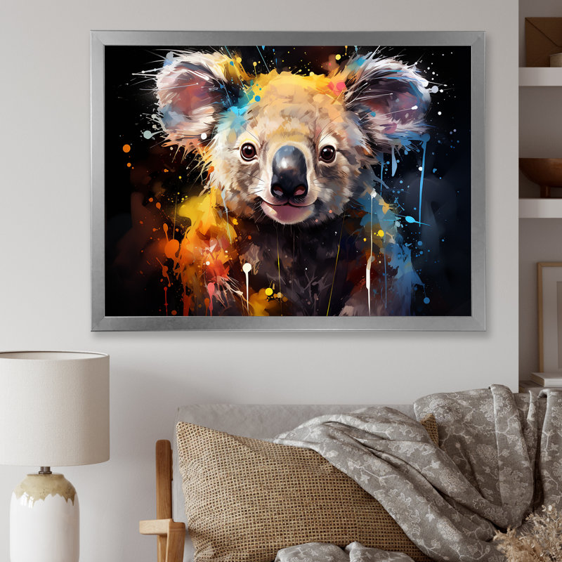 Art mural coloré Koala 1 - Koala, Cadre de coin argenté fermé, H 24 po x l 32 po x P 1 po