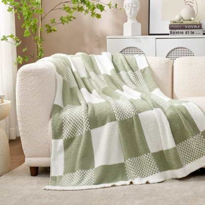 Jeté décoratif réversible en tricot à carreaux léger pour canapé ou lit