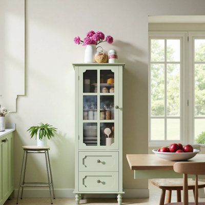 Sideboard Buffet Cabinet With Glass Doors And Drawer, Wooden Storage Cabinet With Adjustable Shelf Modern Display Cabinet Cupboard