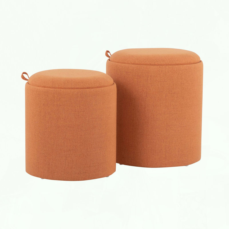 Ensemble de repose-pieds gigogne contemporain en tissu et bois naturel, Orange