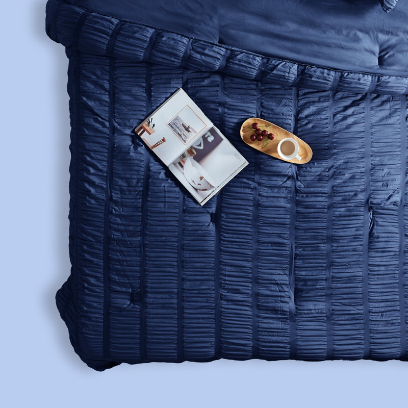 Ensemble d'édredon en microfibre, Marine, Édredon pour lit simple + 1 taie décorative stan