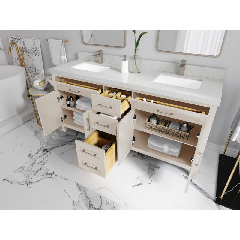Cambridge 72 In. W X 22 In. D Double Sink Bathroom Vanity In Fine Grain With 2 In. Calacatta Poanazzo Quartz