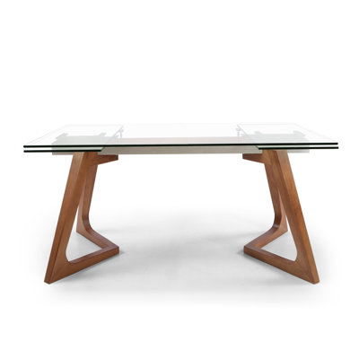 Glass Top Solid Wood Base Dining Table