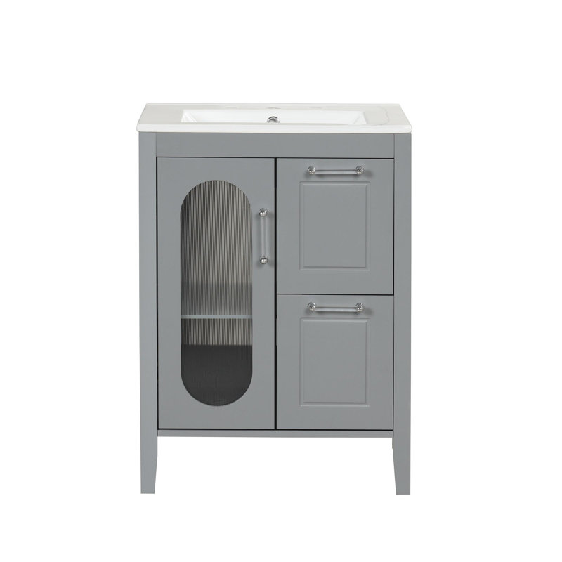 Armoire de salle de bain avec deux tiroirs et porte, Gris