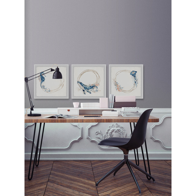 Ellert Deep Sea Creatures by Marmont Hill - 3 Piece Single Picture Frame Painting Set, 30cm H x 30cm W x 3.81cm D