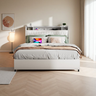 Queen Bed Frame With Ergonomic Headboard