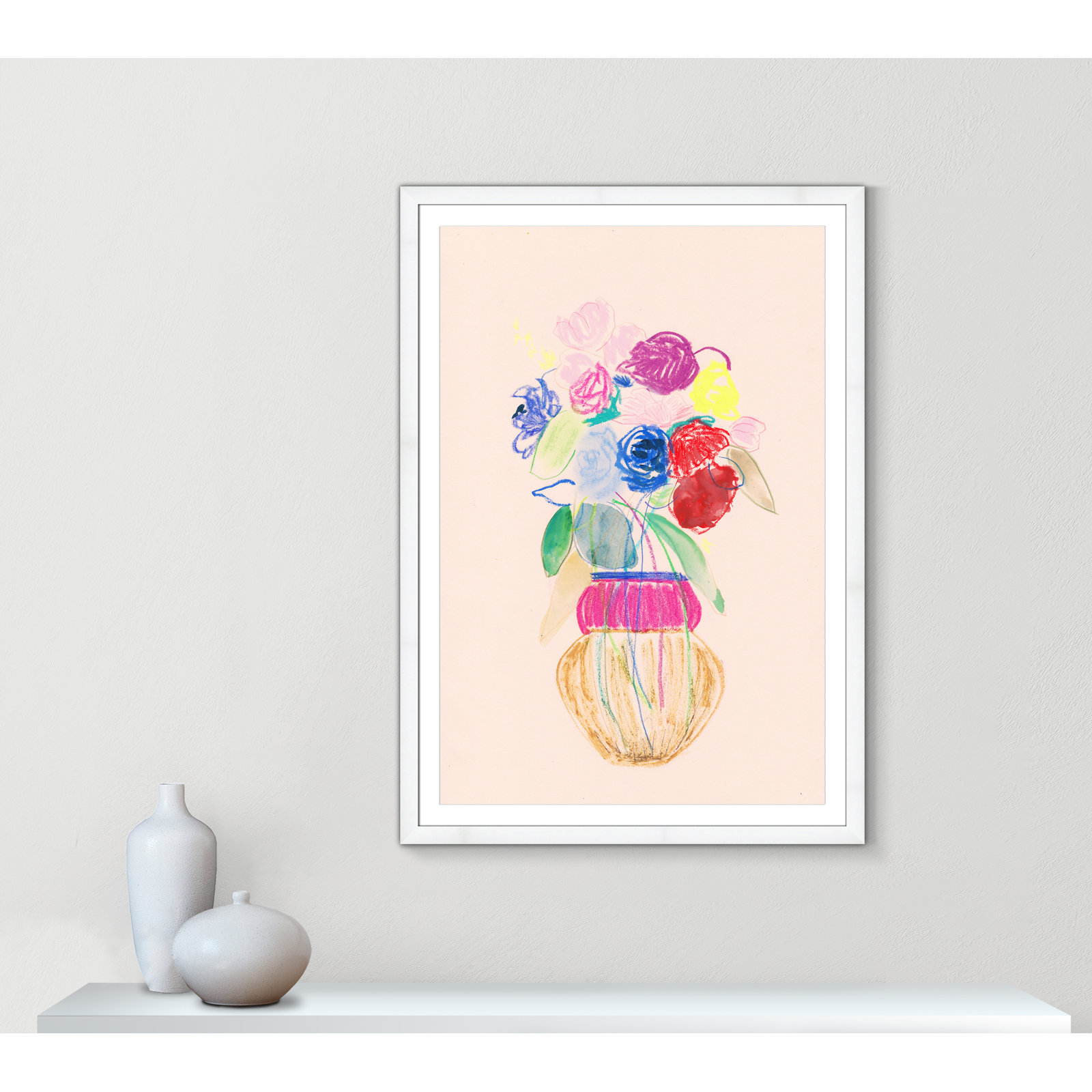 Simple Floral II Print by Bea Dina, White, White Single Picture Framed Paper, 55" H x 39" W x 1.25" D