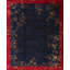 Floral Wool Rectangle Hand Knotted Pile Blue 1920s Antique Rug