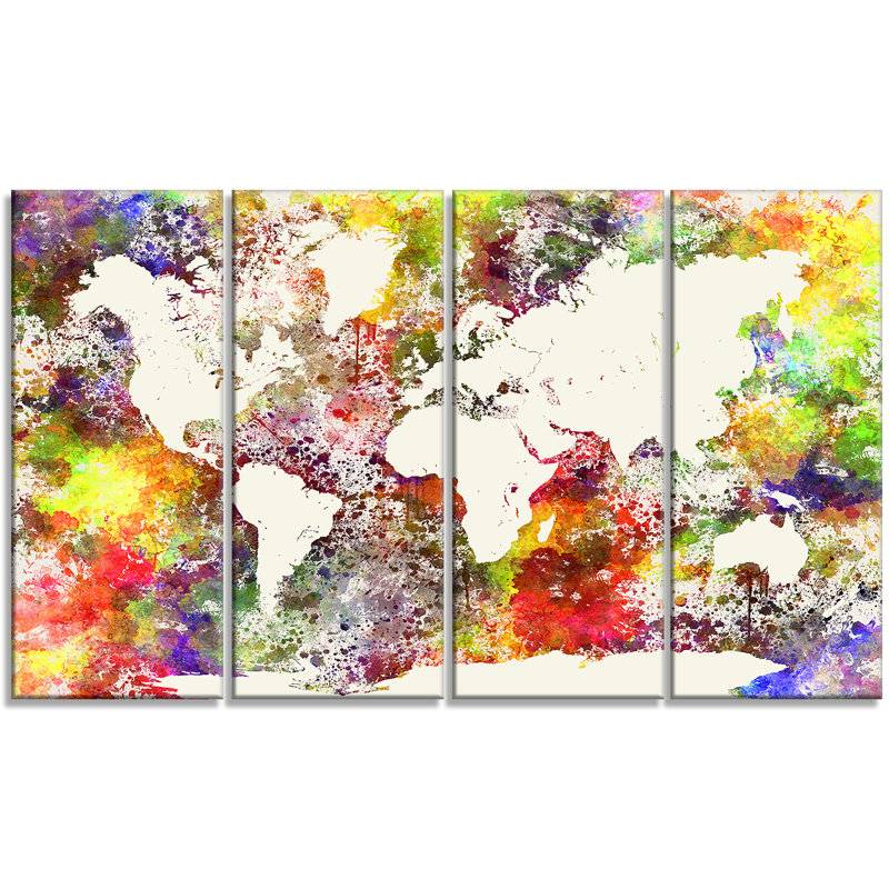 Carte du monde, ensemble de 4 impressions sur toiles tendues