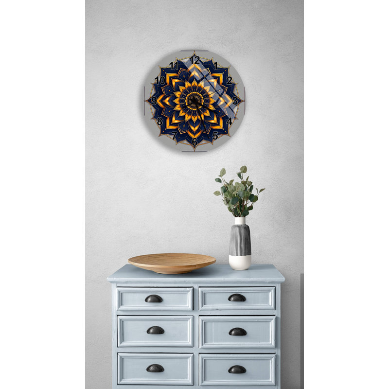 Horloge murale Mandala, 10 pouces, Blanc, romain
