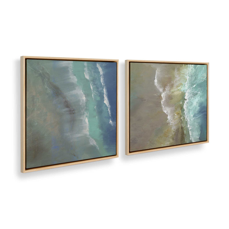 Waves Meeting the Shore Set of 2 Canvas Prints in a White Frame, 24" x 24", Toile tendue, H 13,5 po x l 27 po x P 1,25 po