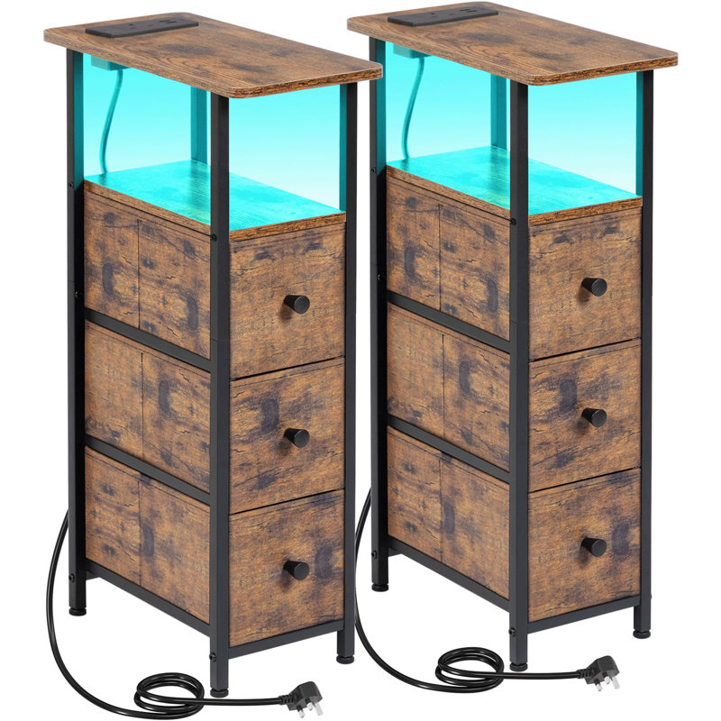 20cm W Metal Bedside Table, Black/Brown
