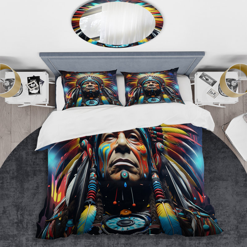 Ensemble de housse de couette Blue Native American Heritage Myth - Native American Art, Housse de couette pour très grand lit