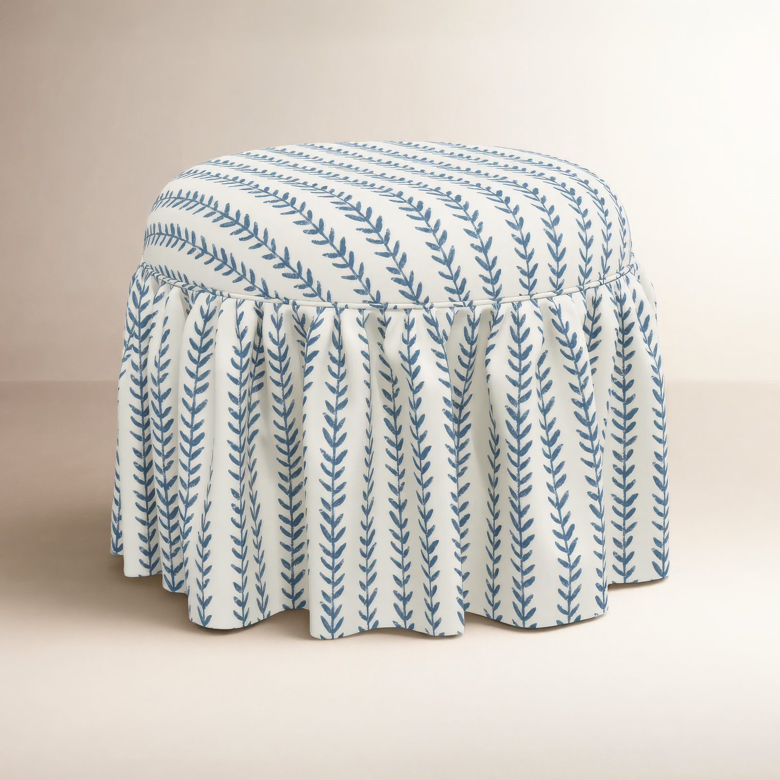 Jebb Upholstered Ottoman, Vine Stripe Dusty Blue