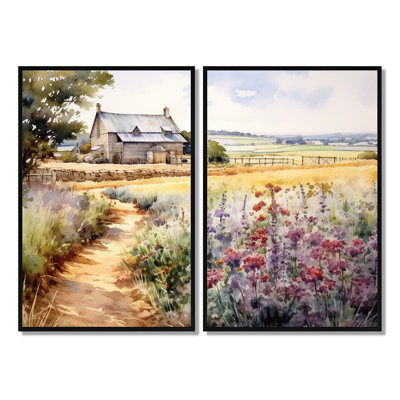 Herbes jardin à la ferme I - Art mural campagne florale 2 panneaux