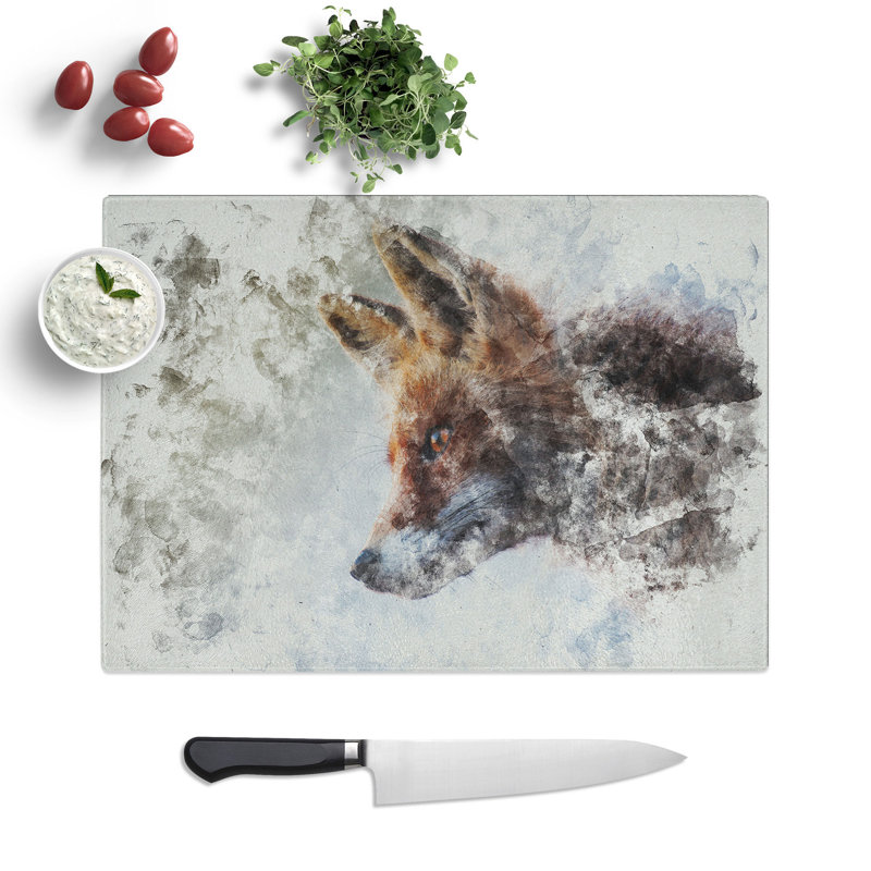Red Fox Vol.5 Watercolour Chopping Board, 0.4cm H x 28.5cm W x 39cm L