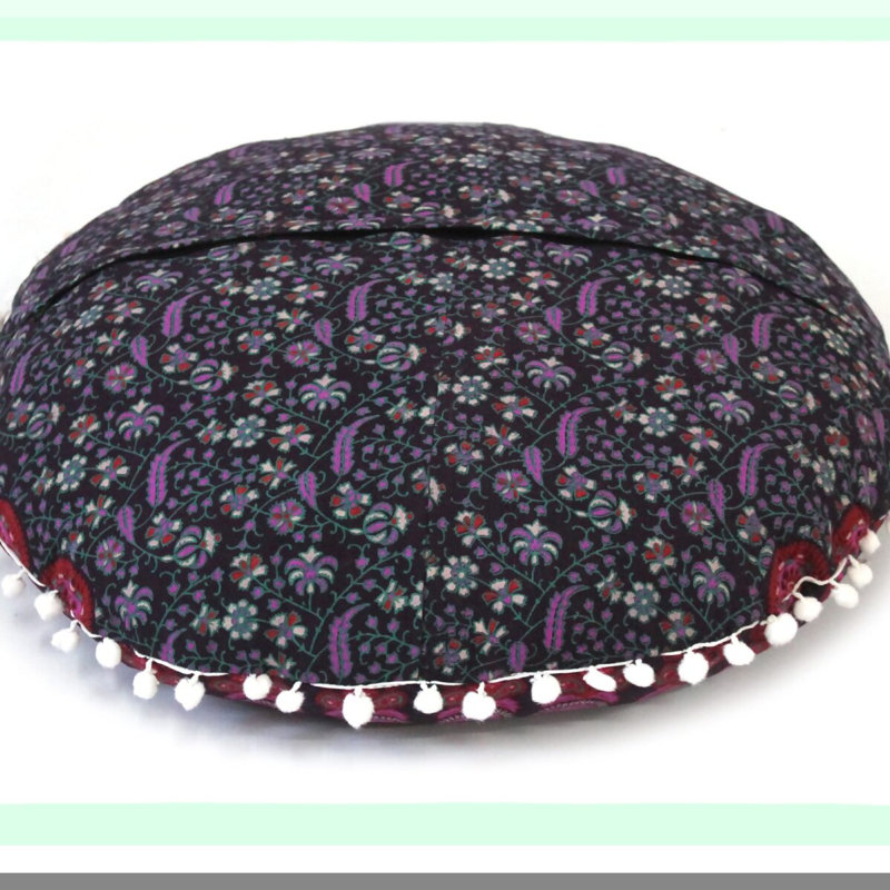 Bohemian Circle Meditation Pouf - Round Seating Cushion for Adults, Peacock Cotton Cover, Outdoor Living Room Yoga Décor