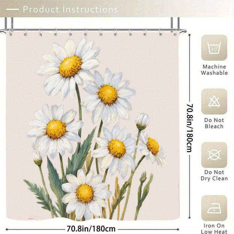 Rideaux de douche marguerites blanches, 71 x 71