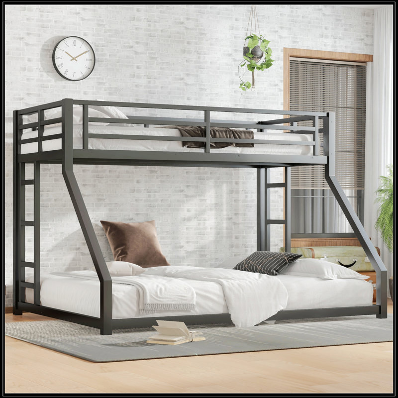 Lit superposé simple au-dessus de grand lit en métal, conception compacte et peu encombrante, sans sommier tapissier, noir