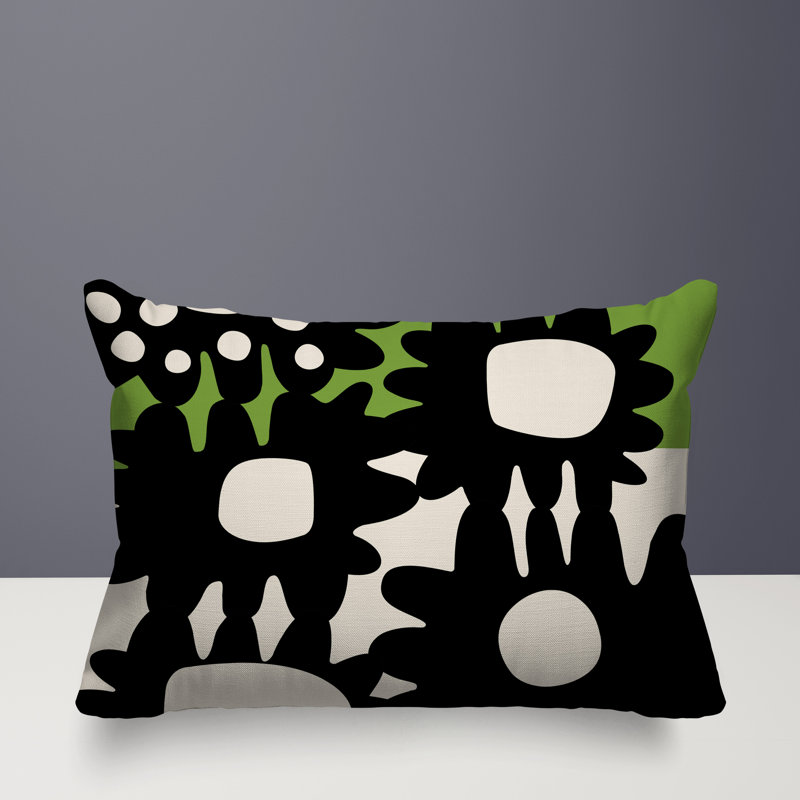 Coussin rectangulaire intérieur / extérieur Dunn, H 18 po x l 25 po, Chartreuse / noir / blanc cassé