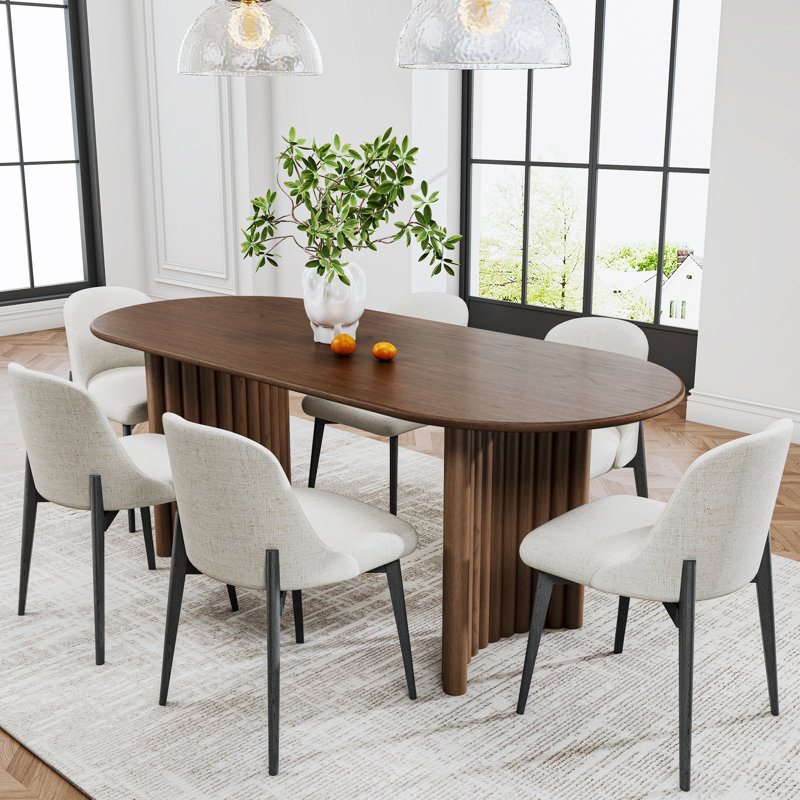 Eudora 6 - Person Solid Oak Oval Dining Set, Walnut