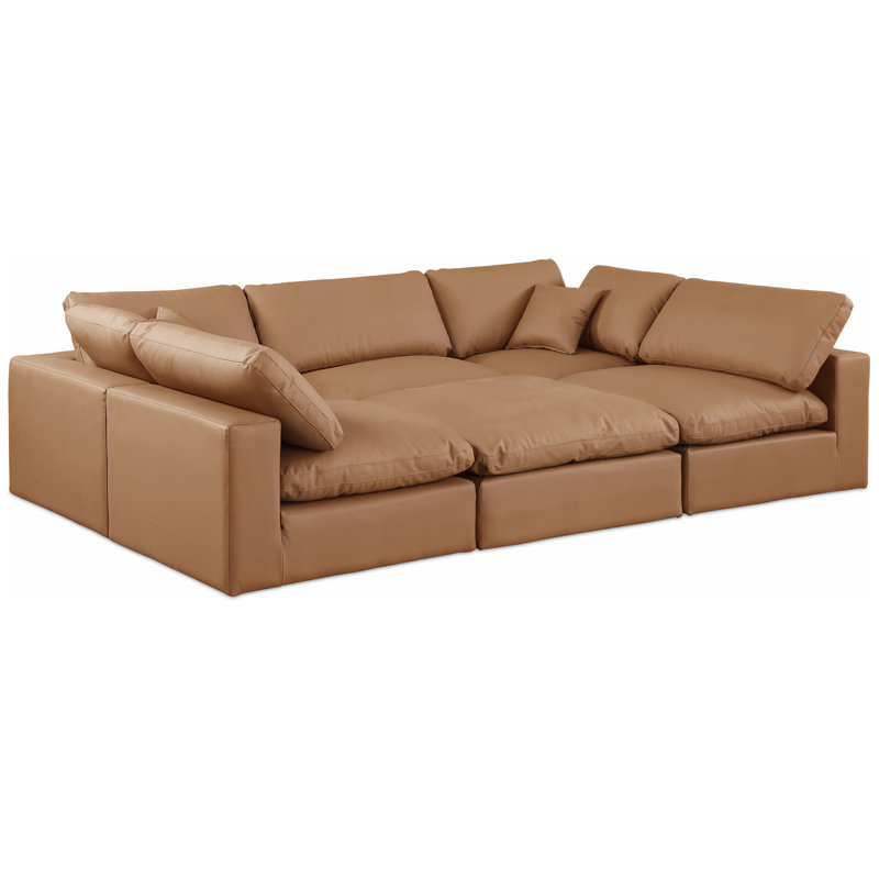 Holtzlander Upholstered U-Shaped Sectional Reversible, Cognac Vegan Leather